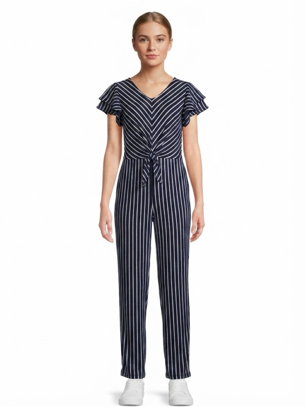 Knit Works Girls Navy Blue & White Jumpsuit